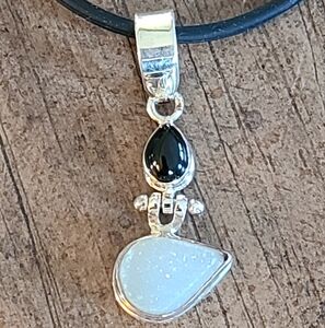 Sterling, black onyx and Druzy quartz necklace.